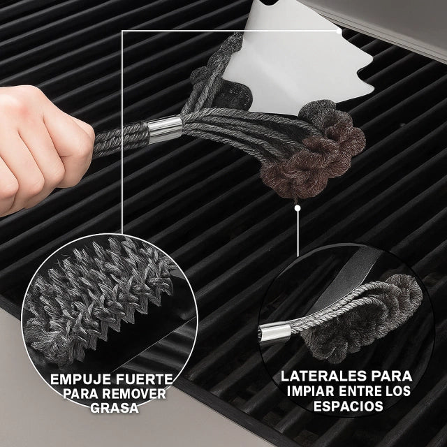 CEPILLO DE ACERO INOXIDABLE PARA PARRILLA  – LIMPIEZA PROFUNDA